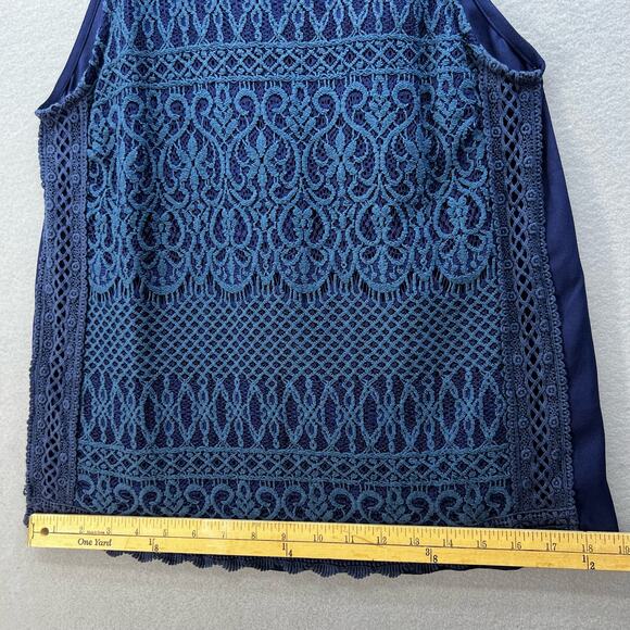 Miss Me Tank Top Women's Size Small Teal Blue Crochet Button Up Back Western - Picture 6 of 9